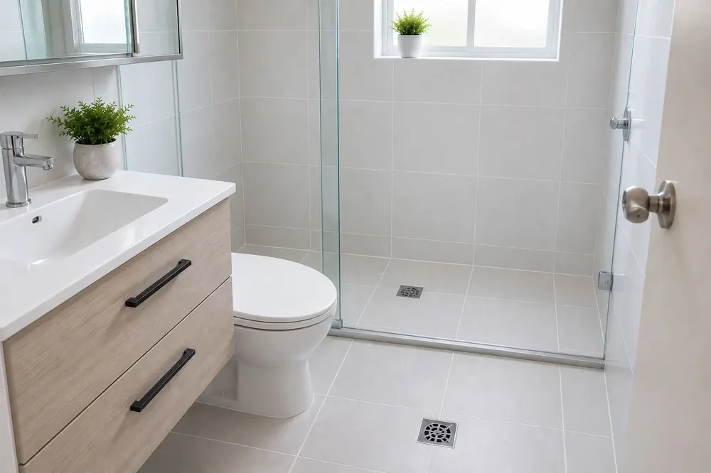 Bathroom tiles with new epoxy grout after professional regrouting
